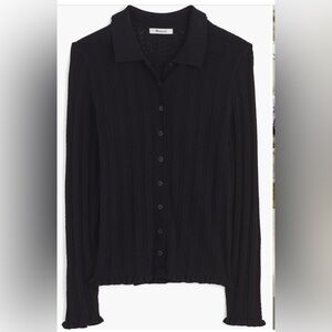 Madewell Black Ruffle Trim Pointelle Cardigan